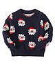 Little Surprise Box Christmas Theme Cotton Knitted Full Sleeves Santa Claus Designed Cardigan - Navy Blue