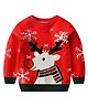 Little Surprise Box Christmas Theme Cotton Knitted Full Sleeves Reindeer Designed Cardigan - Red