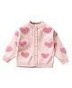 Little Surprise Box Cotton Knitted Full Sleeves Heart Patch Detailed & Pearls Embellished Cardigan - Baby Pink