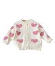 Little Surprise Box Cotton Knitted Full Sleeves Heart Patch Detailed & Pearls Embellished Cardigan - Cream