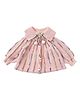 Little Surprise Box Cotton Knitted Full Puffed Sleeves Cable Knit Striped Cardigan With Hair Clip Set - Peach