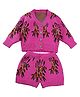 Little Surprise Box Cotton Knitted Full Sleeves Floral Designed Cardigan & Shorts Set - Magenta