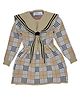 Little Surprise Box Cotton Knitted Full Sleeves Checked Dress - Beige