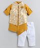 LITTLE COLLARS Full Sleeves Solid Kurta Pyjama With Abstract Printed Sequin Embellished & Embroidered Jacket Set - Mustard