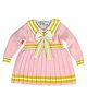 Little Surprise Box Cotton Full Sleeves Bow Applique Detailed Knitted Winter Wear Dress - Pink