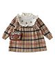Little Surprise Box Cotton Full Sleeves Floral Designed Checked Knitted Winter Wear Dress - Beige