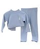 Little Surprise Box Cotton Full Sleeves Bear Patch Detailed Thermal Wear Set - Blue