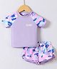 Mark & Mia Half Raglan Sleeves Two Piece Swimsuit with Text Print - Purple