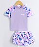 Mark & Mia Half Raglan Sleeves Two Piece Swimsuit with Tropical Print -Purple