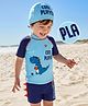 Mark & Mia Half Raglan Sleeves Two Piece Swimsuit with Cap & Dino Print - Blue