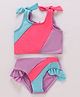 Mark & Mia Sleeveless Cut & Sew Designed Two Piece Swimsuit with Bow Detailing - Pink Lilac & Blue