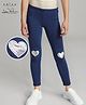 Arias Cotton Knit Full Length Leggings with Stretch & Heart Embroidery - Navy Blue