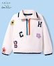 Arias Cotton Knit Full Sleeves High Neck T-Shirt With Text & Floral Embroidery - White