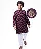 Pine Kids Full Sleeves Woven Kurta Pyjama Set with Floral Embroidery - Wine