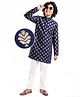 Pine Kids Full Sleeves Woven Kurta Pyjama Set with Floral Embroidery - Navy Blue