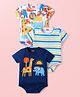 Babyhug 100% Cotton Knit Half Sleeves Onesies With Animal Print Pack of 3 - Navy Blue & White