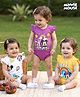 Babyhug Disney Interlock Knit Frill Sleeves Onesies with Minnie & Friends Graphics Pack of 3 - Yellow White & Purple