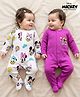 Babyhug Disney Interlock Knit Full Sleeves Footed Sleep Suits With Minnie & Friends Graphics Pack Of 2 - White & Purple