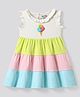 Bonfino 100% Cotton Knit Frill Sleeves Tiered Dress with Ice Cream Print & Pom Pom Applique - Cream