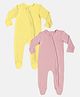 Softsens Bamboo Cotton Pack Of 2 Full Sleeves Solid Footed Zipper Sleepsuits -Yellow & Pink
