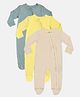 Softsens Bamboo Cotton Pack Of 3 Full Sleeves Solid Sleepsuits - Off White Yellow & Blue