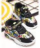KATS Graphic Printed Velcro Closure Sneakers - Black & Pista