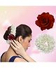 LYKAA Combo of 2 Pcs Artificial White Mogra Gajra & Red Rose Hair Clip Accessories for Party