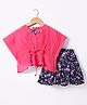 Enfance Half Sleeves Floral Applique Kaftan Style Top With Skirt - Rani Pink
