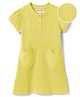 Kookie Kids Waffle Knit Half Sleeves Solid Henley Neck Dress With Heart Pocket Detailing - Lime Green