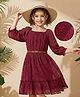 Hola Bonita Woven Three Fourth Sleeves Textured Design Dress - Maroon