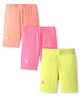 Bonfino Cotton Knit Solid Cycling Shorts Pack Of 3 - Green Orange & Pink