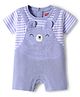 Babyhug Interlock Knit Half Sleeves Striped Romper with Bear Ear Applique - Light Blue
