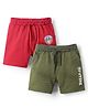 Honeyhap Premium 100% Cotton Knee Length Abstract Printed Shorts Pack Of 2 - Dark Pink & Olive Green.