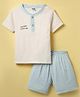 Pepito Cotton Woven Half Sleeves T-Shirt & Shorts Set With Text Print - Off White & Light Blue
