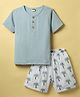 Pepito Cotton Woven Half Sleeves T-Shirt & Shorts Set With Tree Print - Light Blue & White