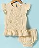 Pepito Cotton Woven Frill Sleeves Frock with Bloomer & Schiffli Detailing - Cream