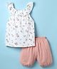Pepito Cotton Woven Sleeveless Top & Shorts Set With Floral Print - White