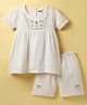 Pepito Cotton Woven Half Sleeves Top & Shorts with Floral & Butterfly Embroidery - Off White
