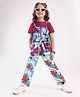 Ollington St. Cotton Printed Dungaree & Half Sleeves T-Shirt with Floral Print - Dark Pink & Blue