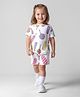 Bonfino Cotton Knit Drop Shoulder Sleeves T-Shirt & Shorts With Candy Print - White