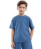Rare Ones Cotton Half Sleeves Self Design Solid Tee - Blue