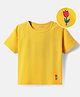 Kookie Kids Cotton Knit Half Sleeves Oversized T-Shirt with Floral Patch - Yellow