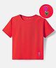 Kookie Kids Cotton Knit Half Sleeves Oversized T-Shirt with Floral Patch - Red