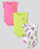 Bonfino 100% Cotton Knit Frill Sleeves Onesies With Candy Print Pack Of 3 - Pink, Off White & Green