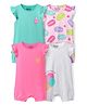 Bonfino 100% Cotton Knit Frill Sleeves Rompers With Ice Cream & Macaroon Print Pack of 4 - Multicolor