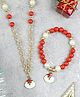 Asthetika Christmas Theme Santa Claus & Beads Designed Necklace With Bracelet Set - Red