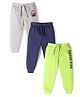 Babyhug Single Jersey Full Length Track Pants with Soccer Star Print Pack of 3 - Navy Blue Grey & Neon Green