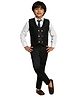P-MARK Full Sleeves Solid Shirt With Leaves Printed Waistcoat Pant & Tie Set - Black