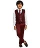 P-MARK Full Sleeves Solid Shirt With Leaves Printed Waistcoat Pant & Tie Set - Maroon