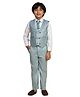 P-MARK Full Sleeves Solid Shirt With Leaves Printed Waistcoat Pant & Tie Set - Green